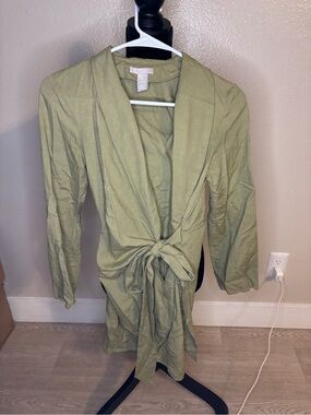 H&M Olive Green Lightweight Shirt Dress Size XS